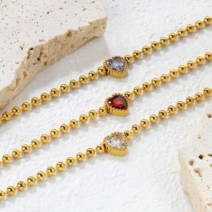 Custom Trendy Women's Stainless Steel <b>Bracelet</b> Cherry 18K Gold Plated Jewelry Wholesale <b>Charm</b> Colourful Heart Zircon <b>Bracelet</b> - Product Image 2