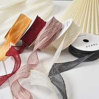 Harengs Double Rides Chevrons Tulle Ruban pour Fleuriste DIY Bouquet Emballage Floral Tissé Ruban