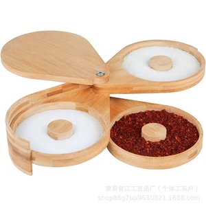 Caja giratoria de bambú de tres niveles para condimentos, portátil, para jugos y cócteles, de madera maciza - Product Image 2