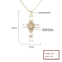 Pendentif en cristal d'or 18K de croix religieuse simple unisexe blanc transparent pour la fabrication de bijoux collier