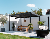 Pergola motorisée moderne en aluminium, résistante aux intempéries, avec toit à lames motorisées pour jardin et villa