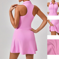 Gaun Tenis Wanita Grosir OEM ODM dengan Ritsleting Depan, Tanpa Lengan, untuk Golf, Pickleball, dan Olahraga, Model Pelangsing Pinggang Tinggi