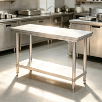 Plan de travail double en acier inoxydable poli robuste avec pieds réglables pour cuisine commerciale 300 kg/m