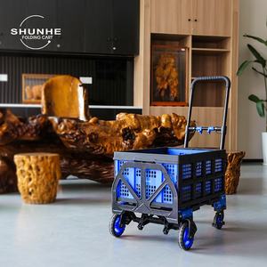 Carretilla de Mano con 1 Cesta Plegable, Carretilla de Plataforma 2 en 1, Carretilla con 4 Ruedas y Mango Retráctil Sin Freno - Product Image 4