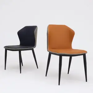 Cadeiras estofadas de couro para sala de jantar, estilo moderno, com estrutura de metal, para apartamentos e restaurantes