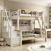 Lit superposé double moderne pour chambre d'enfant avec échelle, 2 niveaux, en frêne durable, style loft