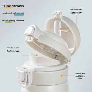 Solid Color Flip Lid Car Stainless Steel Vacuum Insulated Water <b>Cup</b> Travel Portable 2 Way Straw <b>Cup</b> 500ml Car <b>Cup</b> - Product Image 4