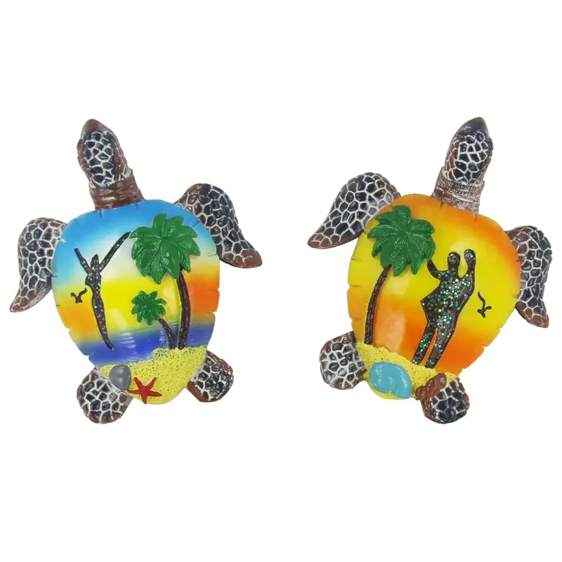 Usine En Gros Promotion Cadeau Creative Voyage Souvenir Personnalisé Résine Artisanat Manuel Peinture 3D Tortue Réfrigérateur Aimants