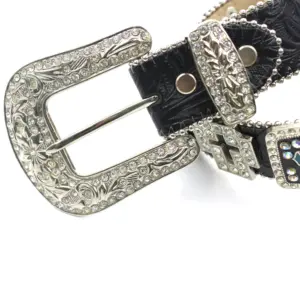 New Design Luxury Branded Rhinestone Belt Big Concho Belt Western Cowboy Colorful Gold Studded Leather Belts Cinto De Strass