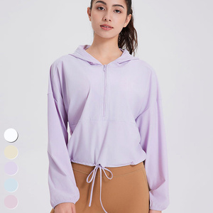Lâche soleil preuve sport à capuche en plein air séchage rapide crème solaire Yoga haut mince <span class=keywords><strong>Anti</strong></span> <span class=keywords><strong>UV</strong></span> Fitness vêtements <span class=keywords><strong>veste</strong></span> de Protection solaire pour les femmes - Product Image 5