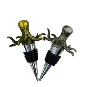 Wholesale Bronze Old Tin Color Personalised Octopus Shaped Wine Bottle Stopper Reusable Custom Wine Stopper