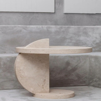 KUMUSI FURNITURE Table d'appoint en travertin naturel Table d'appoint de canapé nordique moderne minimaliste Table basse d'angle de salon