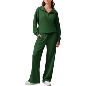 Conjunto Deportivo de 2 Piezas para Mujer FOXA, Sudadera de Poliéster de Peso Medio, Pantalones Deportivos de Pierna Ancha, Atuendo Combinado, Transpirable, Corte Holgado - Product Image 1