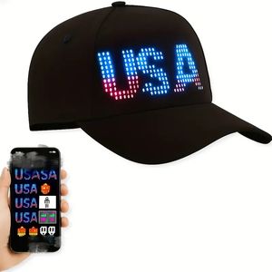 16X32发光二极管显示屏棒球帽，带可编程滚动信息蓝牙应用控制定制文本发光二极管帽， - Product Image 1