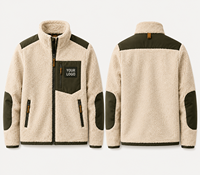 Veste Sherpa personnalisée pour homme, en polaire Teddy chaud, avec fermeture éclair intégrale, poche en nylon contrastant et patchs aux coudes, pour le travail en extérieur en hiver