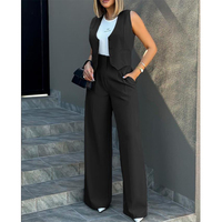 Ensemble décontracté pour femmes : Gilet de costume et pantalon large de couleur unie, nouvelle mode européenne et américaine, pour fabricants de vêtements.