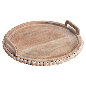 Compre una bandeja de servir de madera hecha a mano con un elegante diseño de tallado, bandeja multiusos para decoración del hogar y para servir alimentos. - Product Image 1