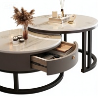 Nouvelle table basse double moderne et élégante en verre imitation marbre et ardoise pour l'ameublement de la maison
