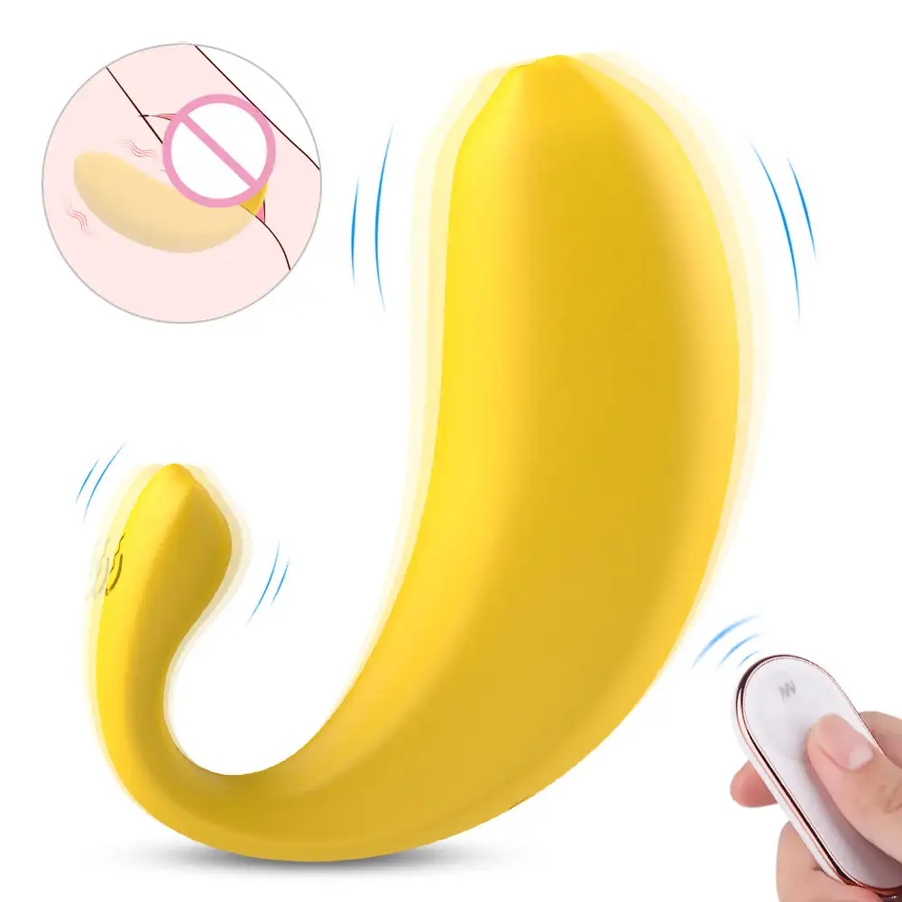 노란색 바나나 딜도는 항문 질을 자극합니다 G 스팟 음핵 무선 실리콘 바나나 진동기 섹스 토이