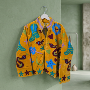 Custom Women Colorful Chainstitch Embroidered <b>Velvet</b> <b>Jacket</b> Retro Western Cowboy Print Open Front Kimono <b>Jacket</b> Winter Coats - Product Image 2
