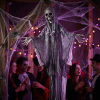 Spectre Suspendu d'Halloween Effrayant : Esprit Squelette avec Robe Grise pour Décoration de Fête et Accessoires de Maison Hantée – Vente en Gros