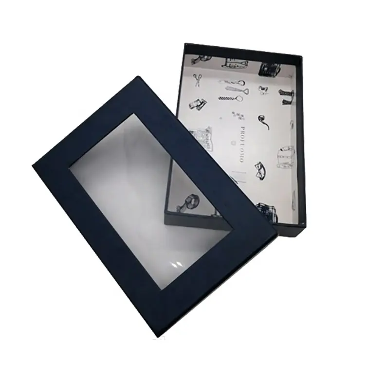 Personalizado claro ventana de PVC producto de regalo de lujo de papel de cartón negro caja de embalaje