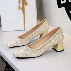 Zapatos de Mujer 2025, Nuevos con Lentejuelas y Pedrería, Punta Cuadrada, Tacón Grueso, Elegantes y con Estilo - Product Image 3