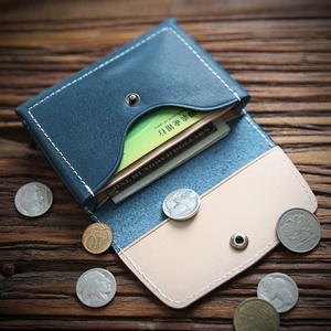 Handmade Vintage Genuine Leather Short Card Holder Unisex Waterproof Button Gift with Polyester Lining Coin <b>Purse</b> - Product Image 6