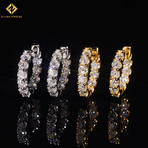 New Arrival Hip Hop Rapper Jewelry Fashion 3mm 18k Gold Plated 925 <b>Silver</b> VVS Moissanite <b>Hoop</b> Earrings - Product Image 5