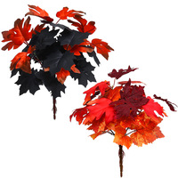 Rangkaian Daun Maple Sutra Simulasi Grosir untuk Dekorasi Rumah Halloween Thanksgiving, Ornamen Cabang Warna Musim Gugur