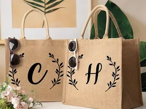 Cheap Natural Eco <b>Recycle</b> Foldable Custom Logo Jute Tote Shopping <b>Bags</b> With Button - Product Image 4
