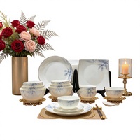 Service de vaisselle en porcelaine fine à motif de feuilles bleues, rond et carré, pour la maison et les réceptions