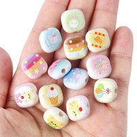 Perles acryliques de 14 mm imprimées et gaufrées en forme de mini chignon, perles créatives pour la fabrication de sangles de téléphone, breloques de sac, breloques de voiture et accessoires de porte-clés