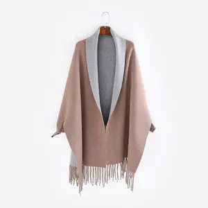 EE356 Nieuwe Herfst Winter Sjaal Effen Omkeerbaar Wol Cape Trendy Poncho Kasjmier Cape Wrap Tippet Warm Tassel Sjaal Vrouwen Capes - Product Image 1