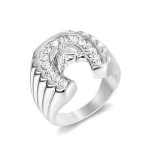 Men's Gold Plated Horse Head Ring With <b>Crystal</b> Inlay Pave Setting <b>Animal</b> Shape Jewelry Gift - Product Image 5