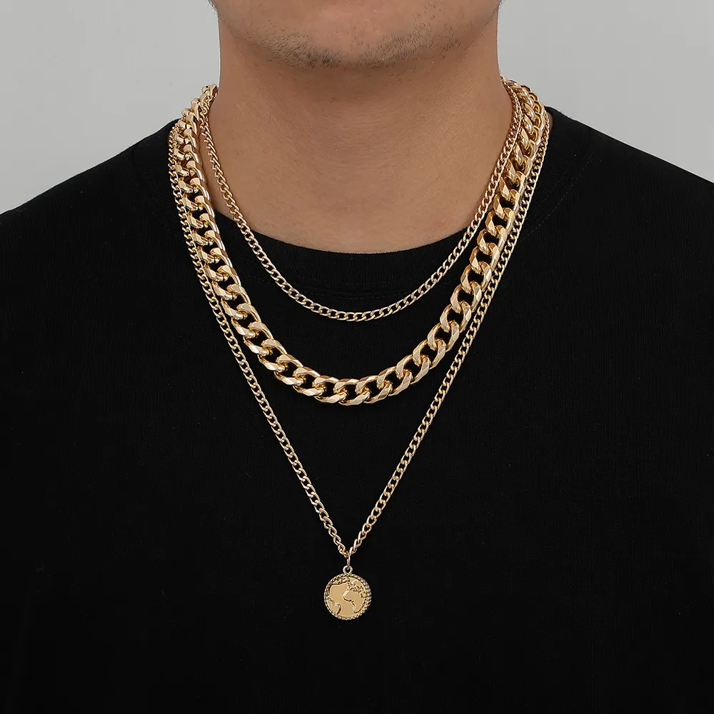 Doss — collier Hip Hop de personnalité, bijoux pour hommes, chaîne cubaine multicouche, en aluminium, pendentif de main nautique