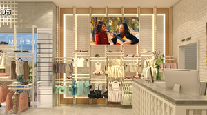 Servizio Completo di Fabbrica: Espositore per Abbigliamento Femminile Stile Crema con Luci LED e Design d'Interni Completo - Product Image 3