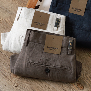 Nuovi <span class=keywords><strong>pantaloni</strong></span> Casual da <span class=keywords><strong>uomo</strong></span> sottili di fascia alta da <span class=keywords><strong>uomo</strong></span> in <span class=keywords><strong>lino</strong></span> puro e morbido e liscio - Product Image 1