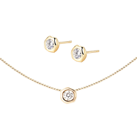 Parure de bijoux coordonnée Gemnel en argent 925 avec pendentif collier et mini-boucles d'oreilles clous, sertis de zircons cubiques ronds, style minimaliste