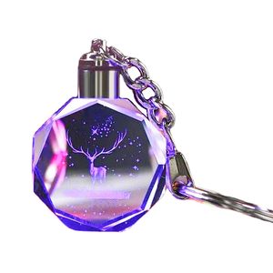 LED Luminous Engraved Car LOGO Advertising Crystal Keychain Birthday Gift