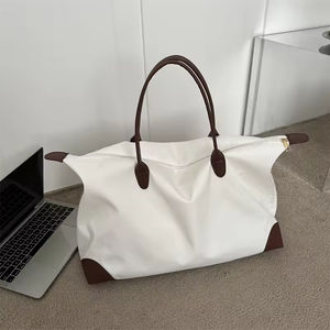 Unisex 16-Inch <b>Nylon</b> Shopping <b>Bag</b> Waterproof Casual <b>Tote</b> <b>Bag</b> Solid Color Handbag Carry <b>Bags</b> With Bottom PU Corner And Handle - Product Image 2