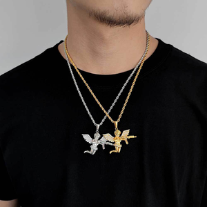 จี้รูปเทวดาพร้อมปืนประดับเพชรโมอิสซาไนต์ รุ่น Iced Out Revenge Angel S925 เงินแท้ชุบทองคำแท้ ดีไซน์แบบฮิปฮอป งานสั่งทำพิเศษ - Product Image 1