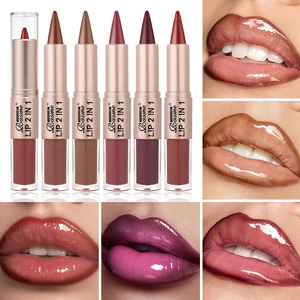 Vente en gros <span class=keywords><strong>de</strong></span> rouge à lèvres double embout 2 en 1, stylo gloss à lèvres longue tenue, imperméable, anti-transfert, personnalisable, maquillage pour les lèvres pour femmes - Product Image 2