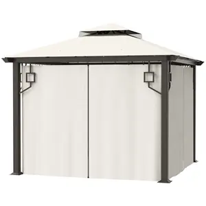 Bianco crema 10 'x 10' Gazebo in alluminio per Patio pensilina per esterni con rete per tetto a doppio livello e tende per prato da giardino