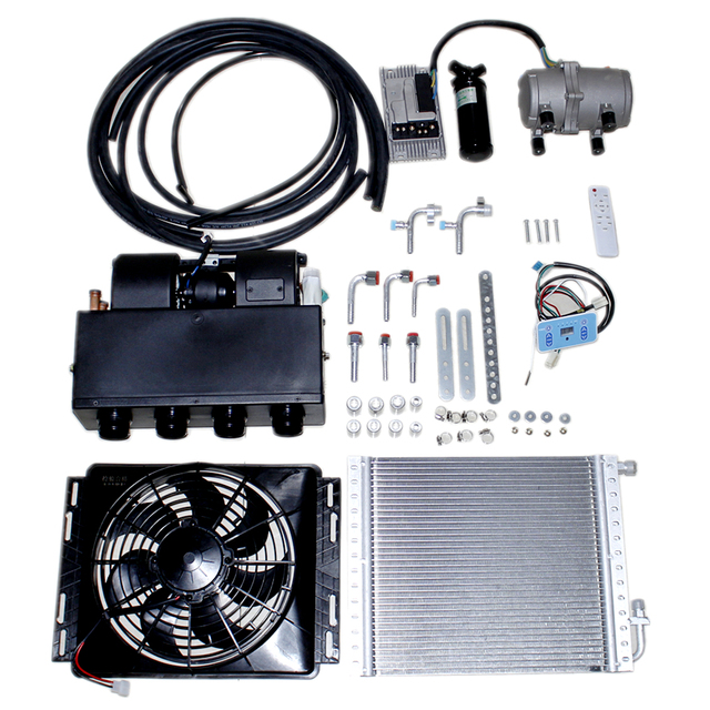 Universal 12V 24V Auto Electric Air Conditioning Compressor Evaporator Assembly Kit for Car Van Truck Tractor A/C Conditioner