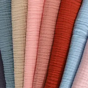 In Stock Super Soft, Brushed Pure Organic 100% Cotton Double Gauze Muslin Seersucker Fabric For Baby Swaddle Blankets In Roll/