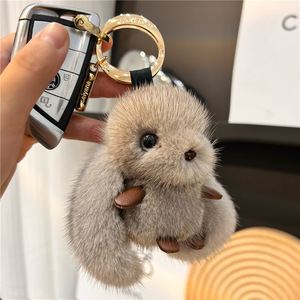 Mignon moelleux lapin fourrure <span class=keywords><strong>Pompon</strong></span> lapin porte-clés sac pendentif pour Couple voiture coloré porte-clés bijoux cadeaux - Product Image 2