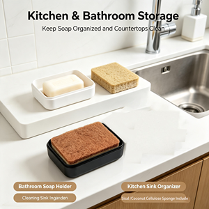 Boîte à <span class=keywords><strong>savon</strong></span> en bambou écologique avec éponge en fibre naturelle, <span class=keywords><strong>porte</strong></span>-<span class=keywords><strong>savon</strong></span> compostable pour la salle de bain, la cuisine et le nettoyage - Product Image 5