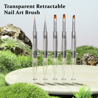 Nouveau design rétractable sans capuchon, manche professionnel en acrylique transparent, lot de 5 pinceaux stylo pour nail art avec pointes pour peinture au gel UV