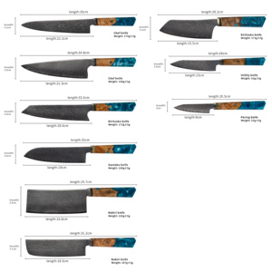 Ensemble de Couteaux de Chef de <span class=keywords><strong>Cuisine</strong></span> <span class=keywords><strong>Japonais</strong></span> Damas Professionnel 9 Pièces, Motif Vague Discret Fait Main, <span class=keywords><strong>Couteau</strong></span> à Éplucher et <span class=keywords><strong>Couteau</strong></span> Universel en Résine Écologique - Product Image 3